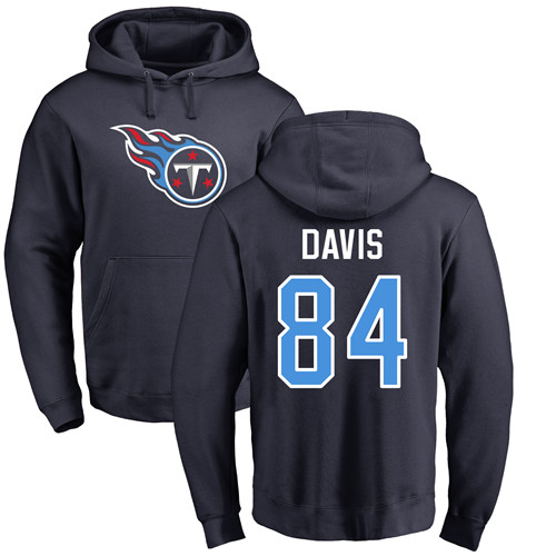 Tennessee Titans Men Navy Blue Corey Davis Name and Number Logo NFL Football #84 Pullover Hoodie Sweatshirts->nfl t-shirts->Sports Accessory